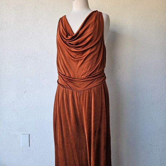 Anthropologie Maeve Enchantment Jumpsuit Rust Orange Cowl Neck Draped Size L - Picture 1 of 7